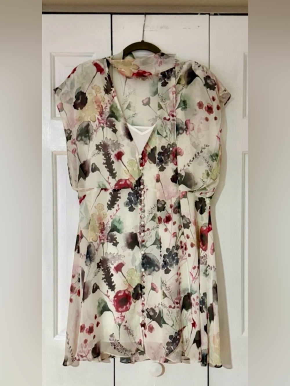 Haute Hippie Boho Mini Dress Silk Blend Flowery Festival Beige Neutral - Size L